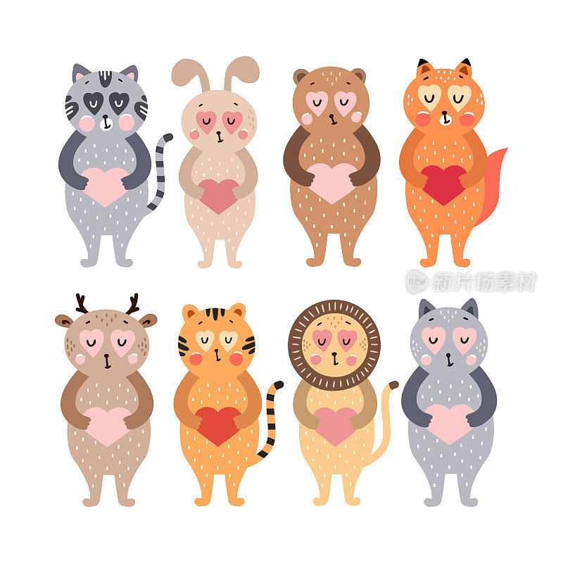 Cute happy animals collection